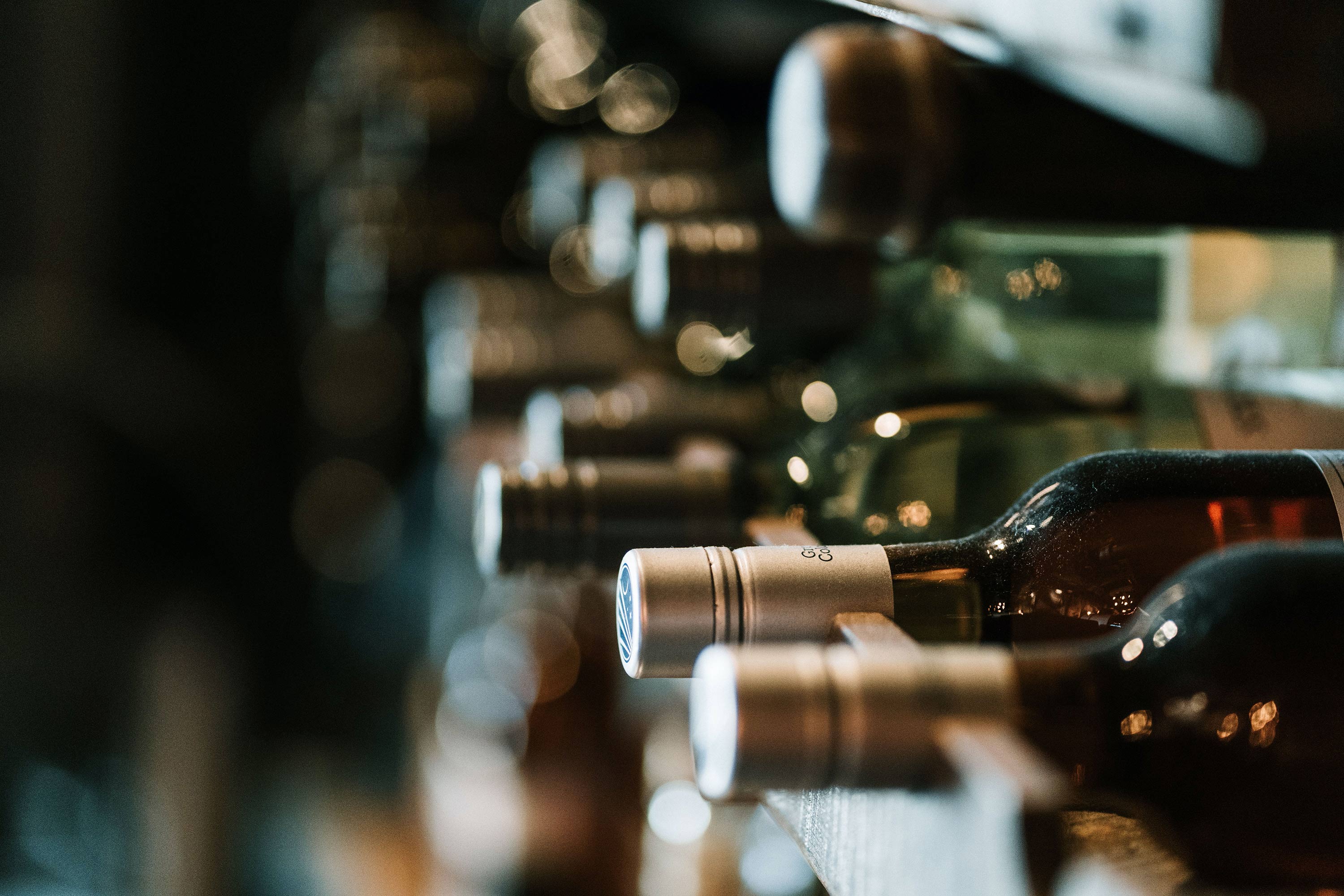 Bottles of wine in storage