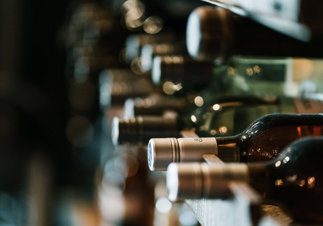 Bottles of wine in storage